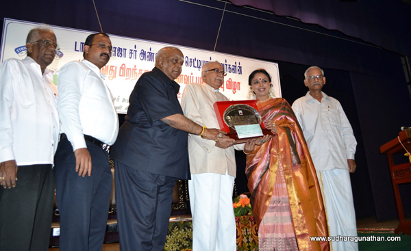 Sudha was the recipient of The Dr.Sir Rajah Annamalai Chettiar Birthday Commemoration Award given in recognition of her role in the promotion of Tamil music. The Award giving ceremony was on 30 Sept 2011 at the Rani Seethai Hall, Chennai.